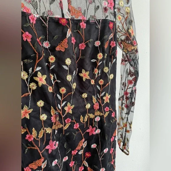 Revolve Donna Mizani Bettie Dress Black Embroidered Floral Mockneck (XSmall) - Picture 6 of 10